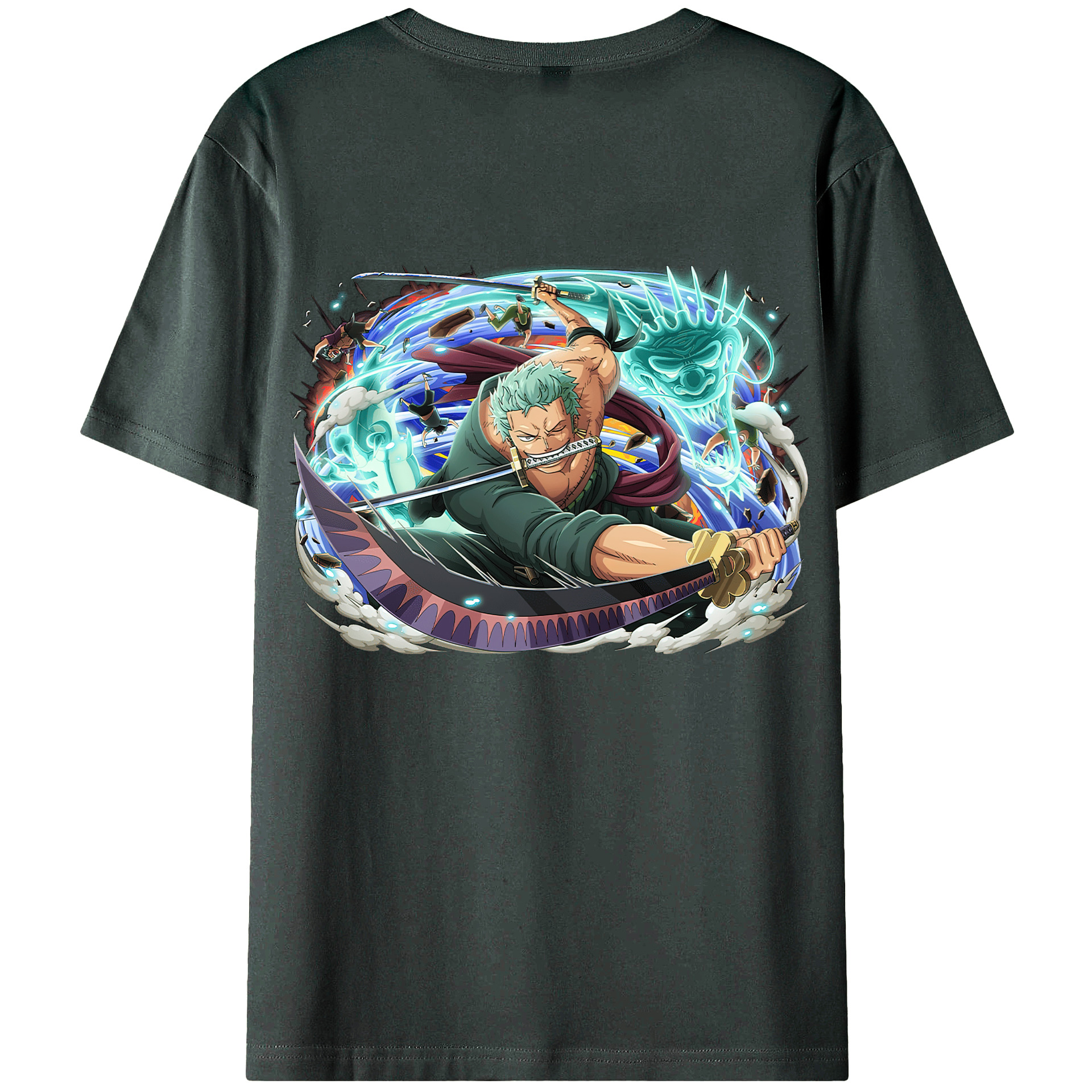 ワンピース ロロノア・ゾロ ONE PIECE Roronoa Zoro 綿100％ メンズ半袖Tシャツ（バックプリント） 通気性